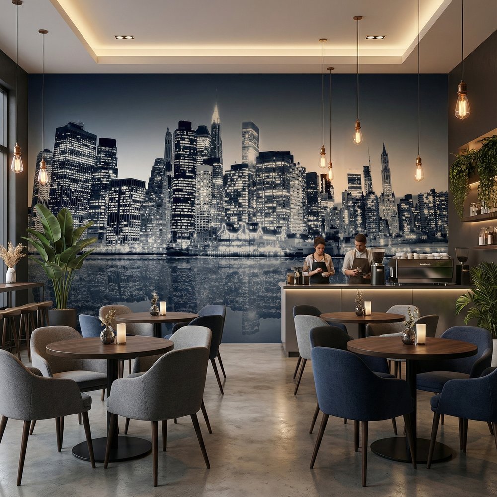 Poster xxl: Manhattan la nuit en bleu