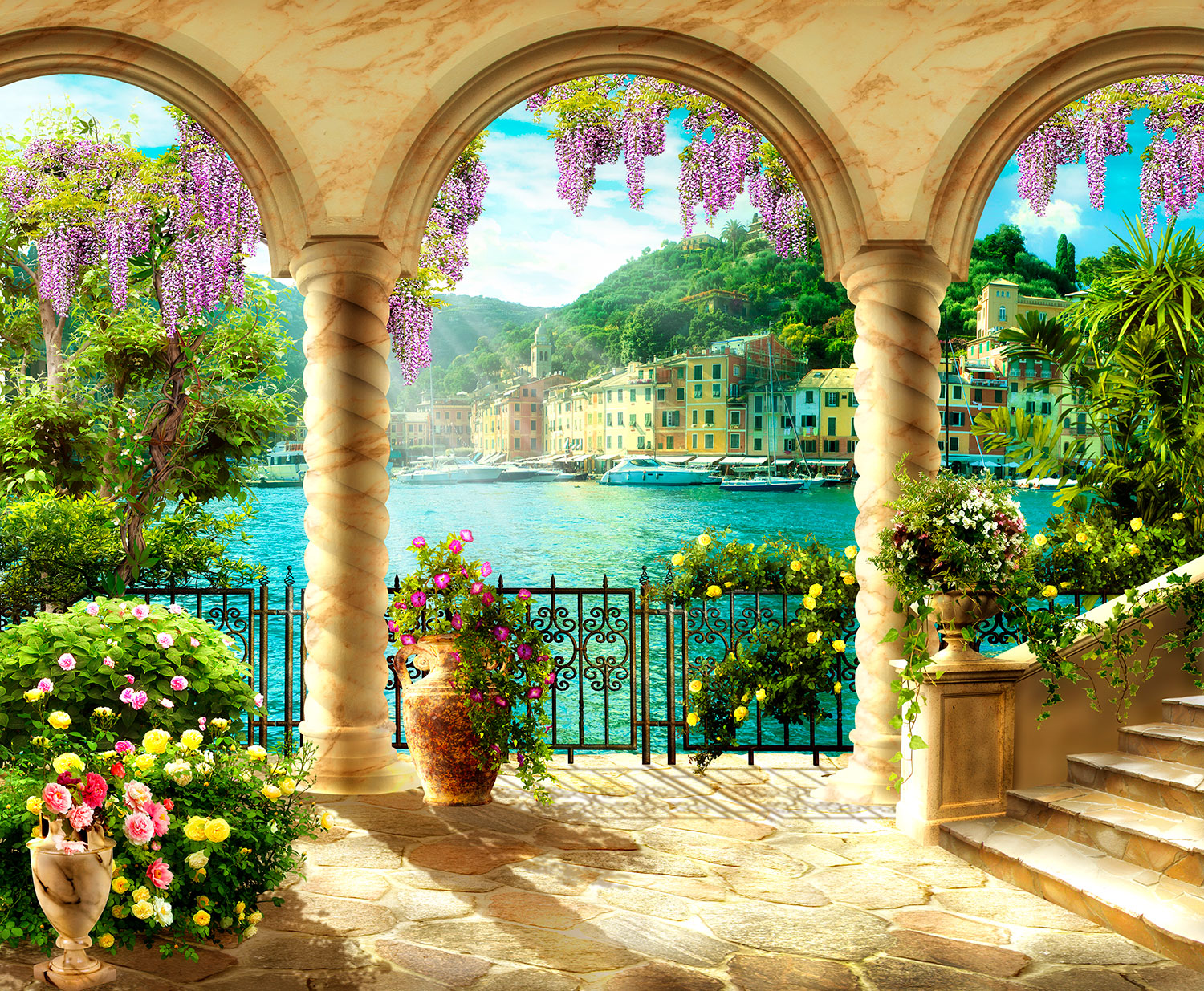 Poster xxl: Patio au bord du lac de colonnes