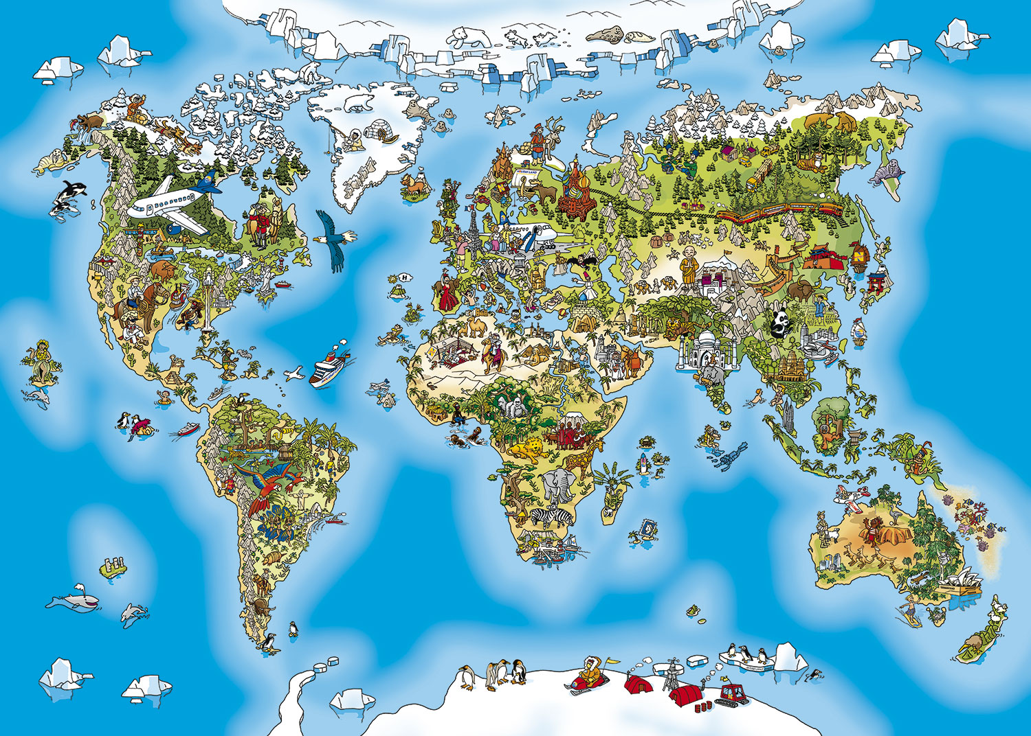 Poster xxl: Carte du monde illustr&eacute;e pour enfants