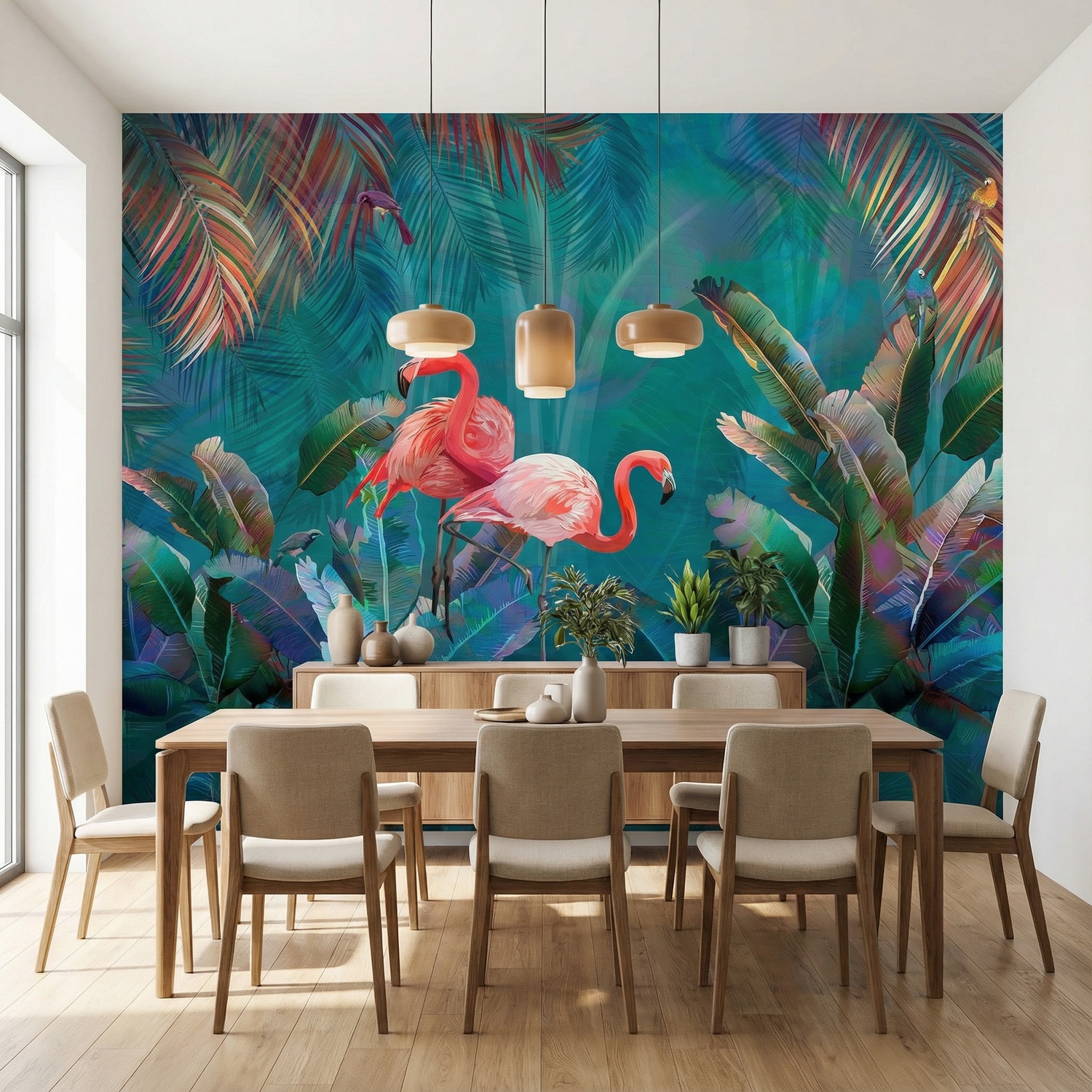 Poster xxl: Flamants sur Fond Turquoise