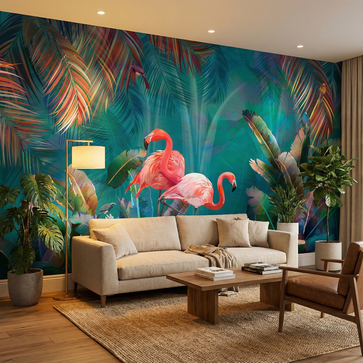 Poster xxl: Flamants sur Fond Turquoise