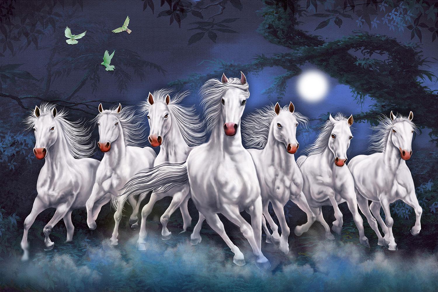 Poster xxl: Chevaux Blancs dans la Nuit
