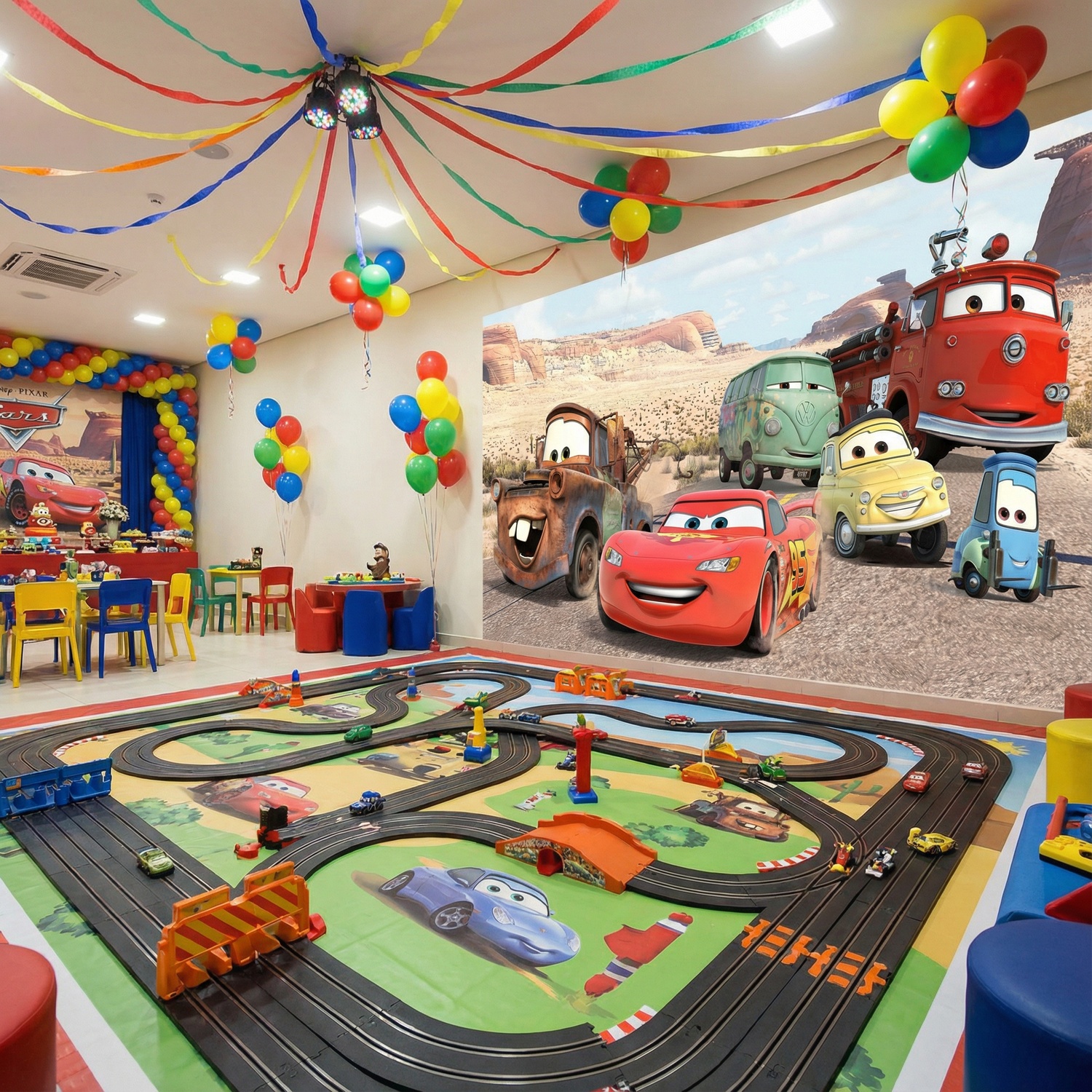 Poster xxl: Lightning McQueen et ses amis &agrave; Radiator Springs