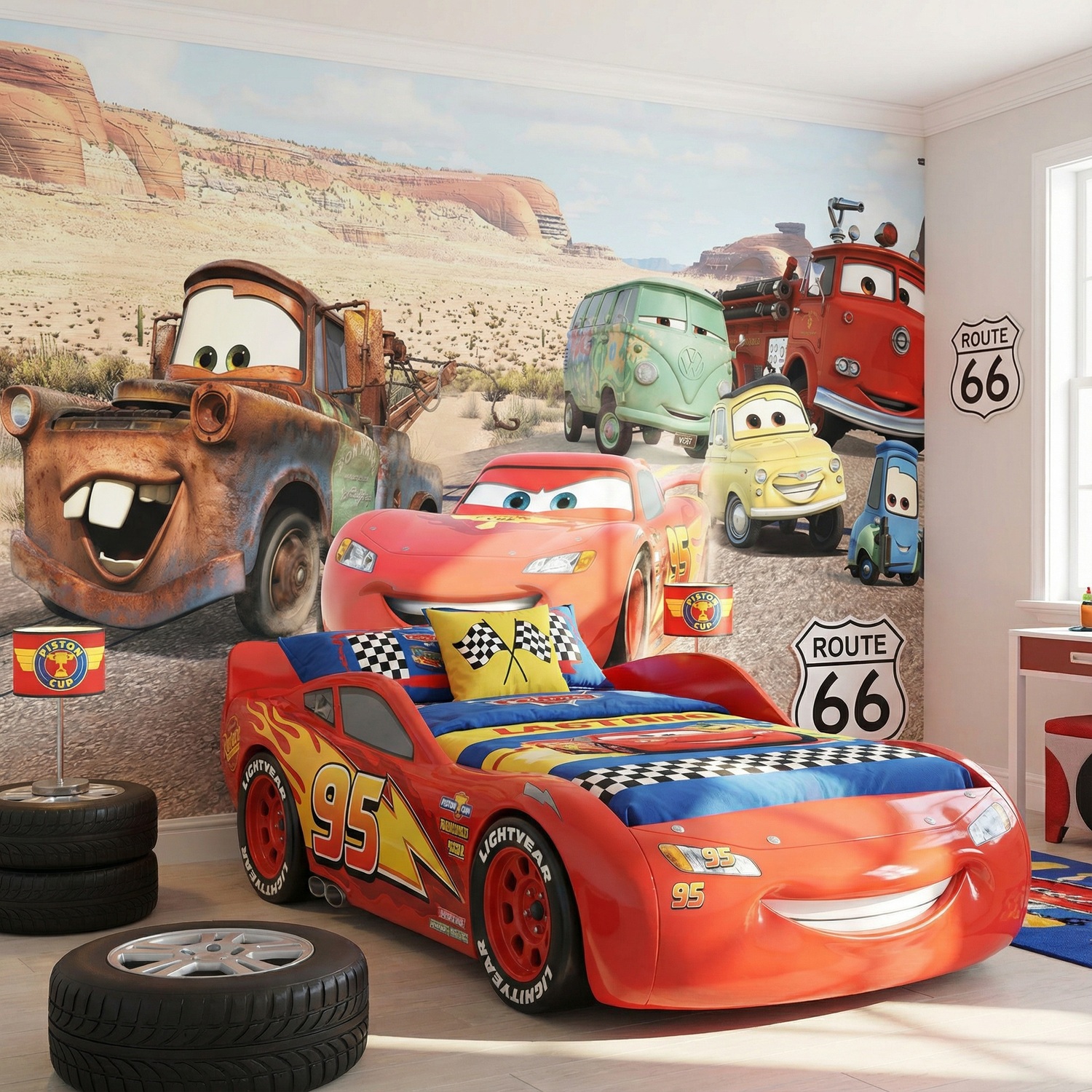 Poster xxl: Lightning McQueen et ses amis &agrave; Radiator Springs