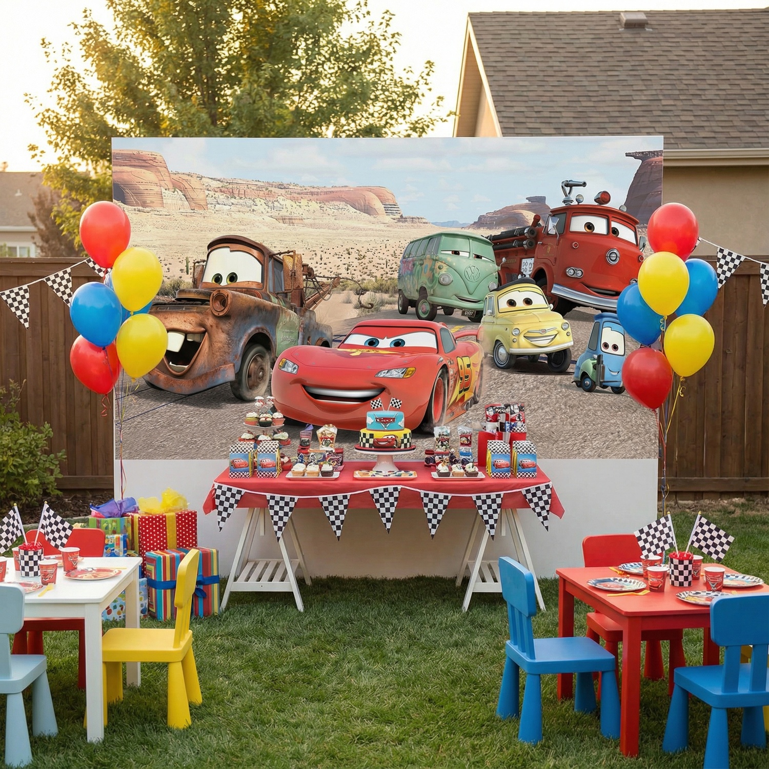 Poster xxl: Lightning McQueen et ses amis &agrave; Radiator Springs