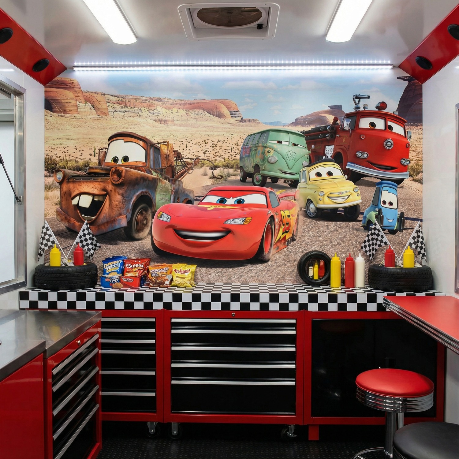 Poster xxl: Lightning McQueen et ses amis &agrave; Radiator Springs