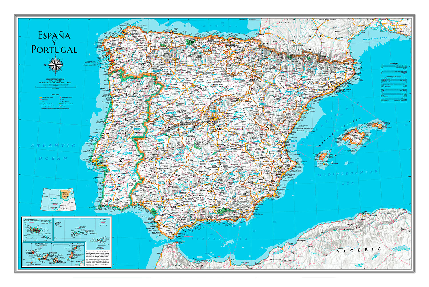 Poster xxl: Carte du Monde Espagne et Portugal