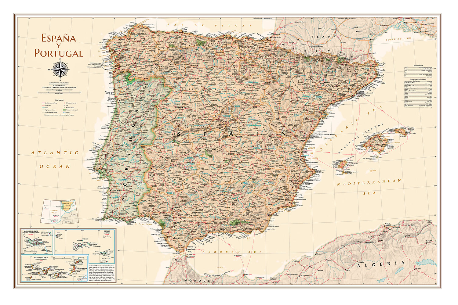 Poster xxl: Carte du monde Espagne et Portugal II