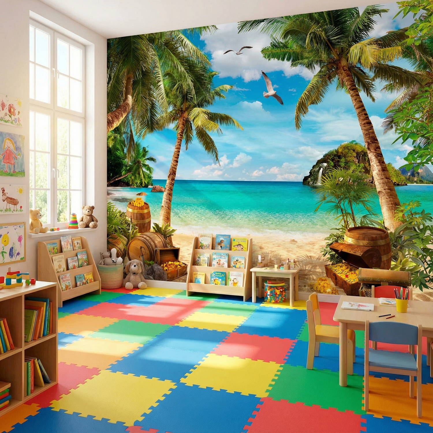 Poster xxl: Mouettes au-dessus du tr&eacute;sor sur la plage