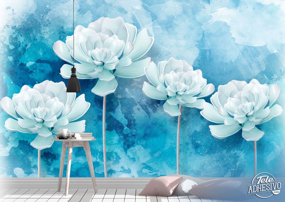 Poster xxl: Fleurs Fond Bleu