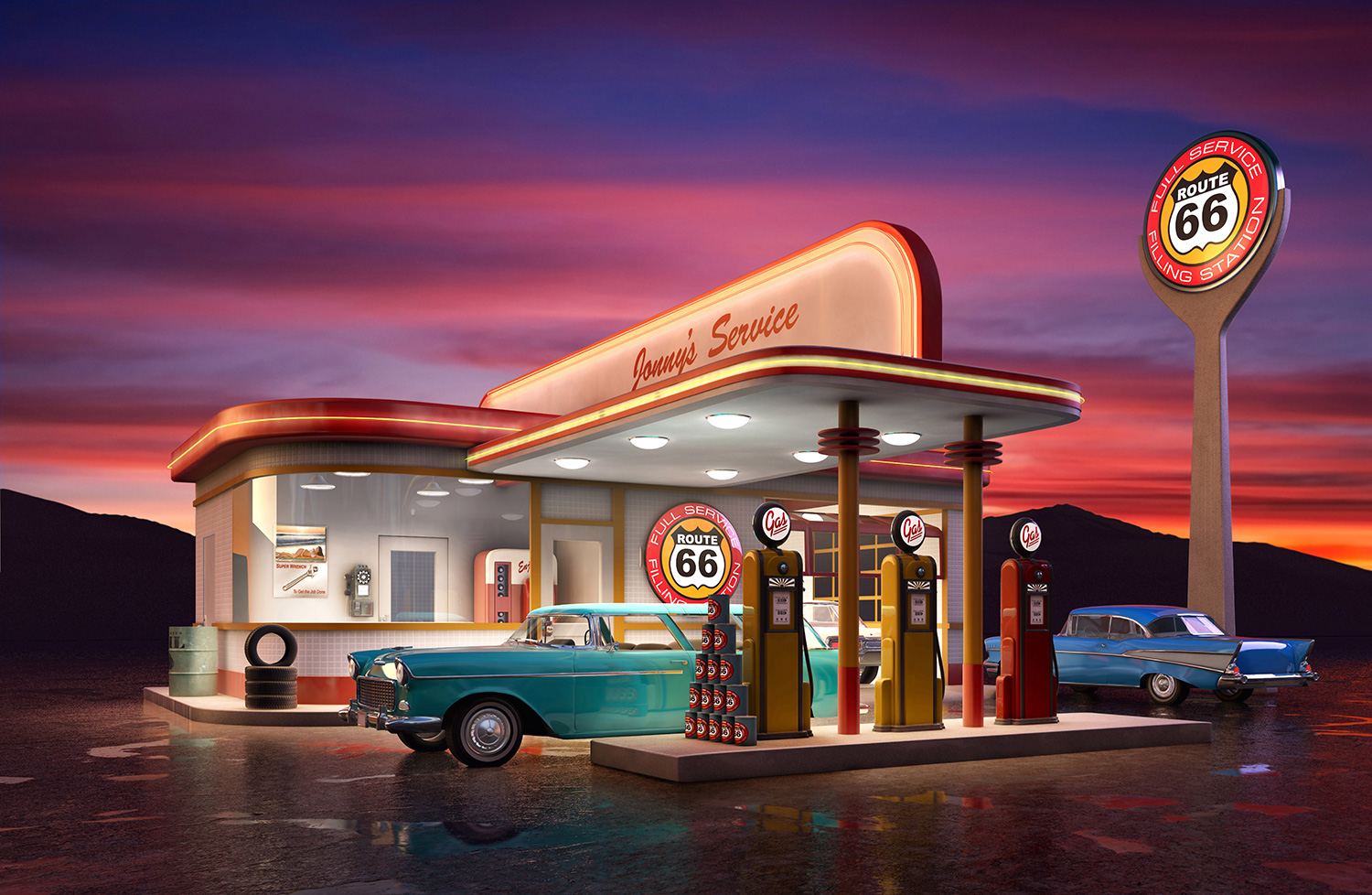 Poster xxl: Station-service Route 66