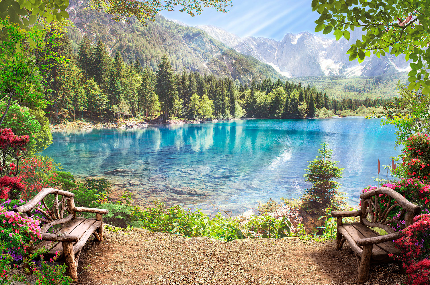 Poster xxl: Bancs au Bord du Lac