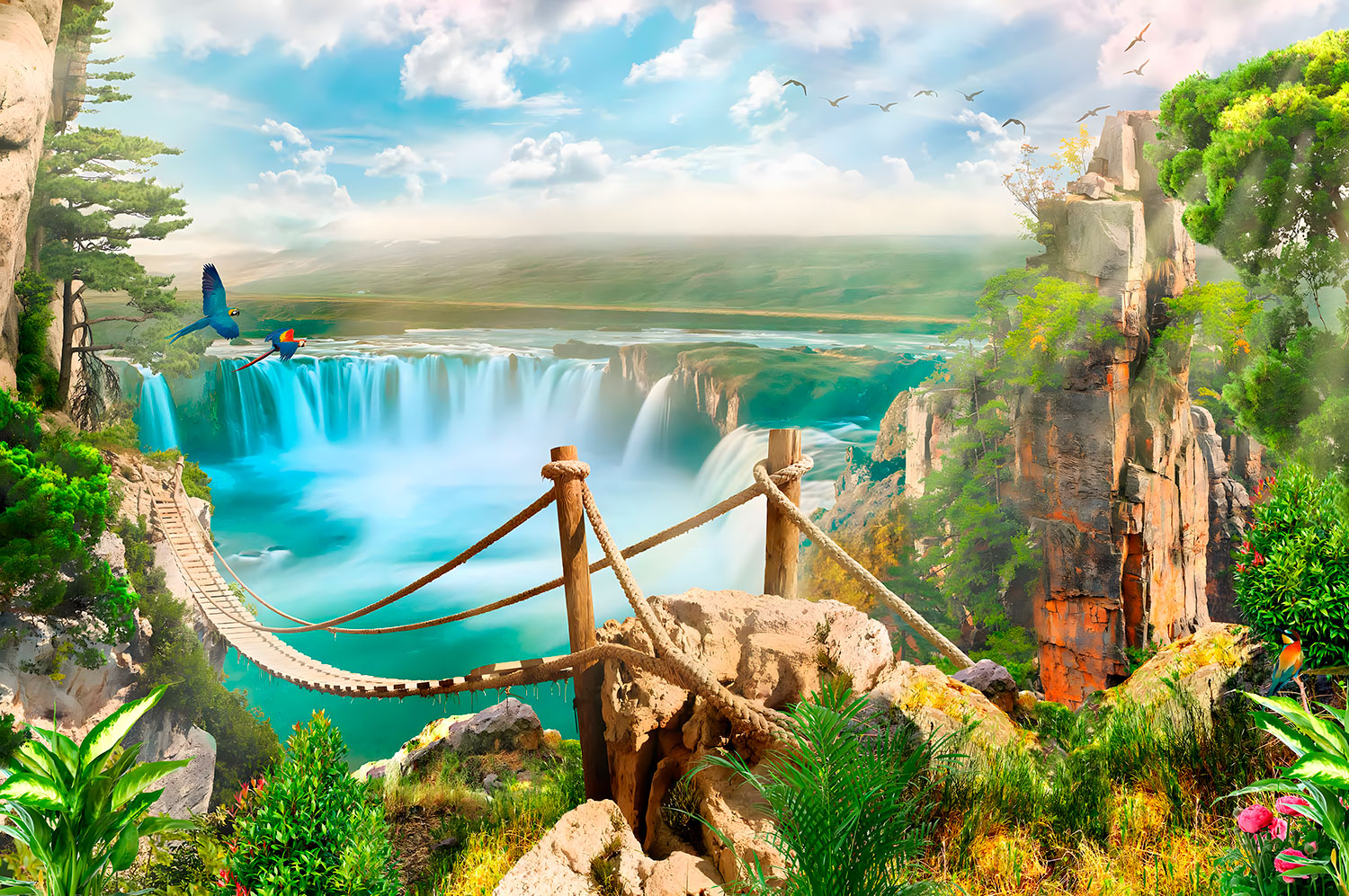 Poster xxl: Pont sur les chutes d eau