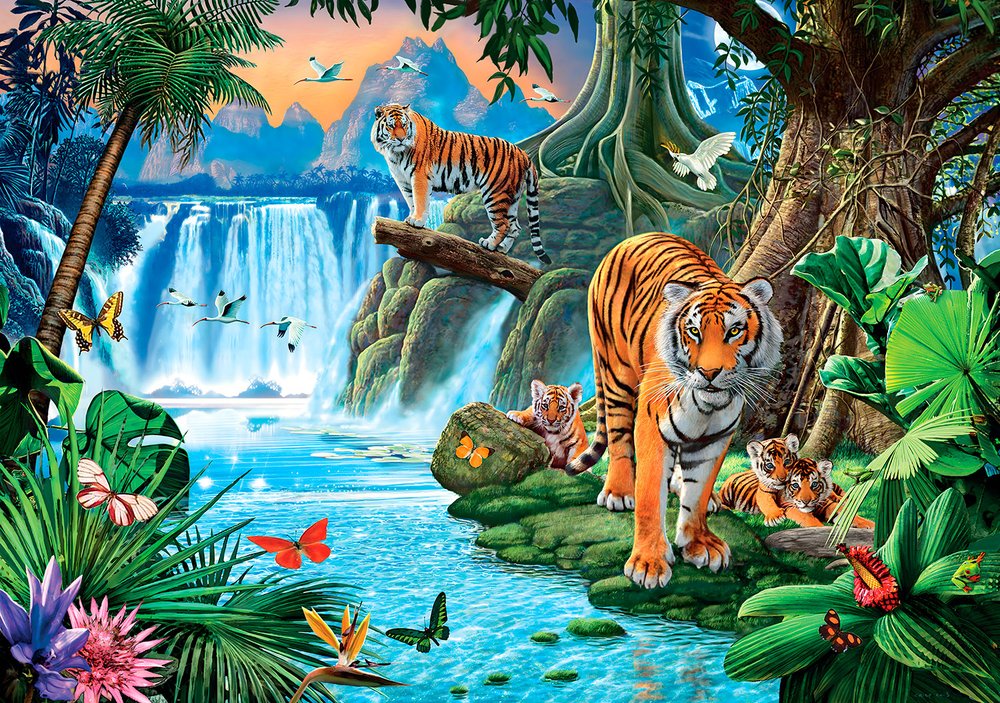 Poster xxl: Tigres dans une chute d eau