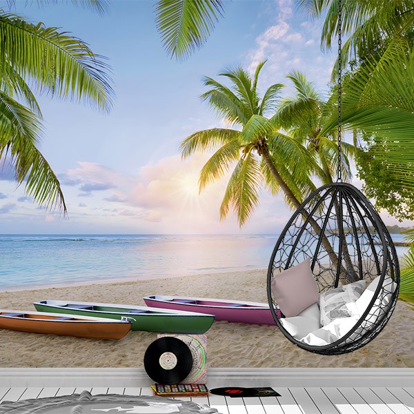 Poster xxl: Coucher de soleil sur une plage des Caraïbes