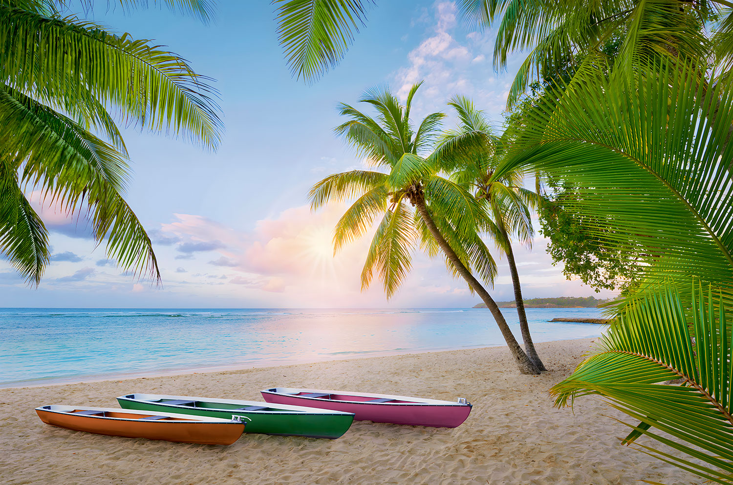 Poster xxl: Coucher de soleil sur une plage des Cara&iuml;bes
