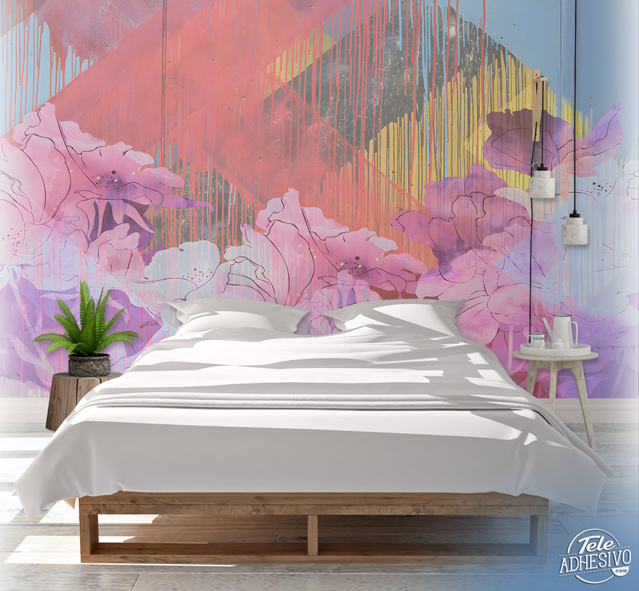 Poster xxl: Jets de peinture et de fleurs