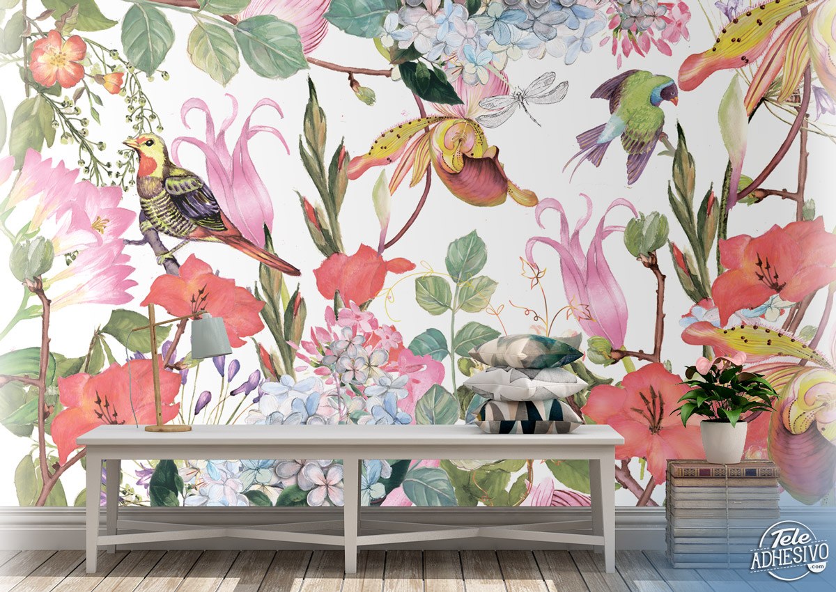 Poster xxl: Oiseaux camouflés par des fleurs