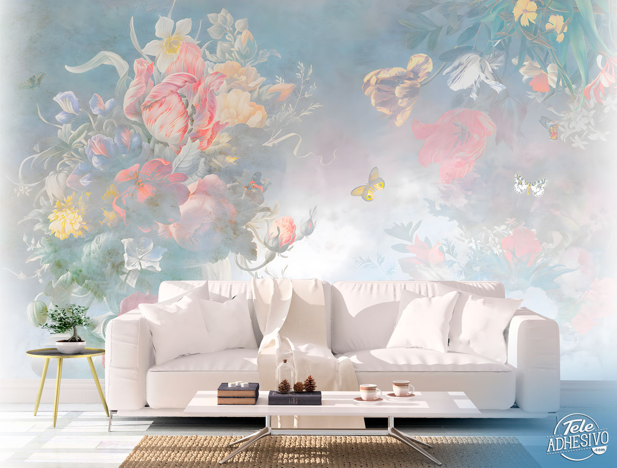 Poster xxl: Fleurs et papillons dans des tons pastel