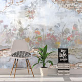 Poster xxl: Briques et fleurs peintes 2