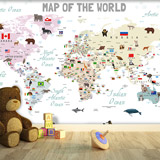 Poster xxl: Carte du monde pour enfants avec drapeaux et anima 2