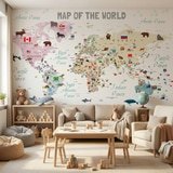 Poster xxl: Carte du monde pour enfants avec drapeaux et anima 12