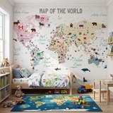 Poster xxl: Carte du monde pour enfants avec drapeaux et anima 14