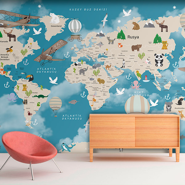 Poster xxl: Carte du monde en nuages pour les enfants