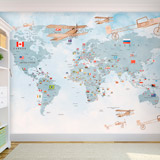 Poster xxl: Carte du monde pour enfants avec drapeaux et avion 2