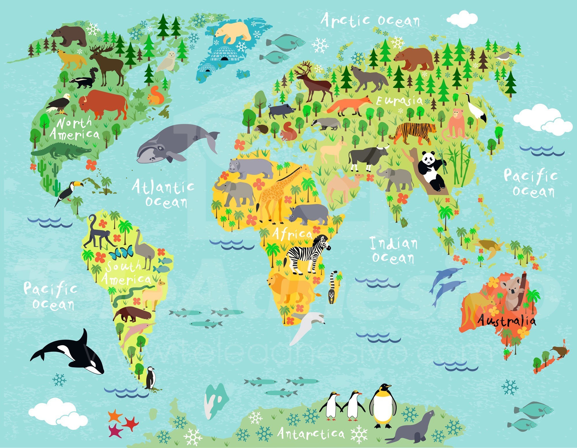 Poster xxl: Carte du monde des enfants et des continents