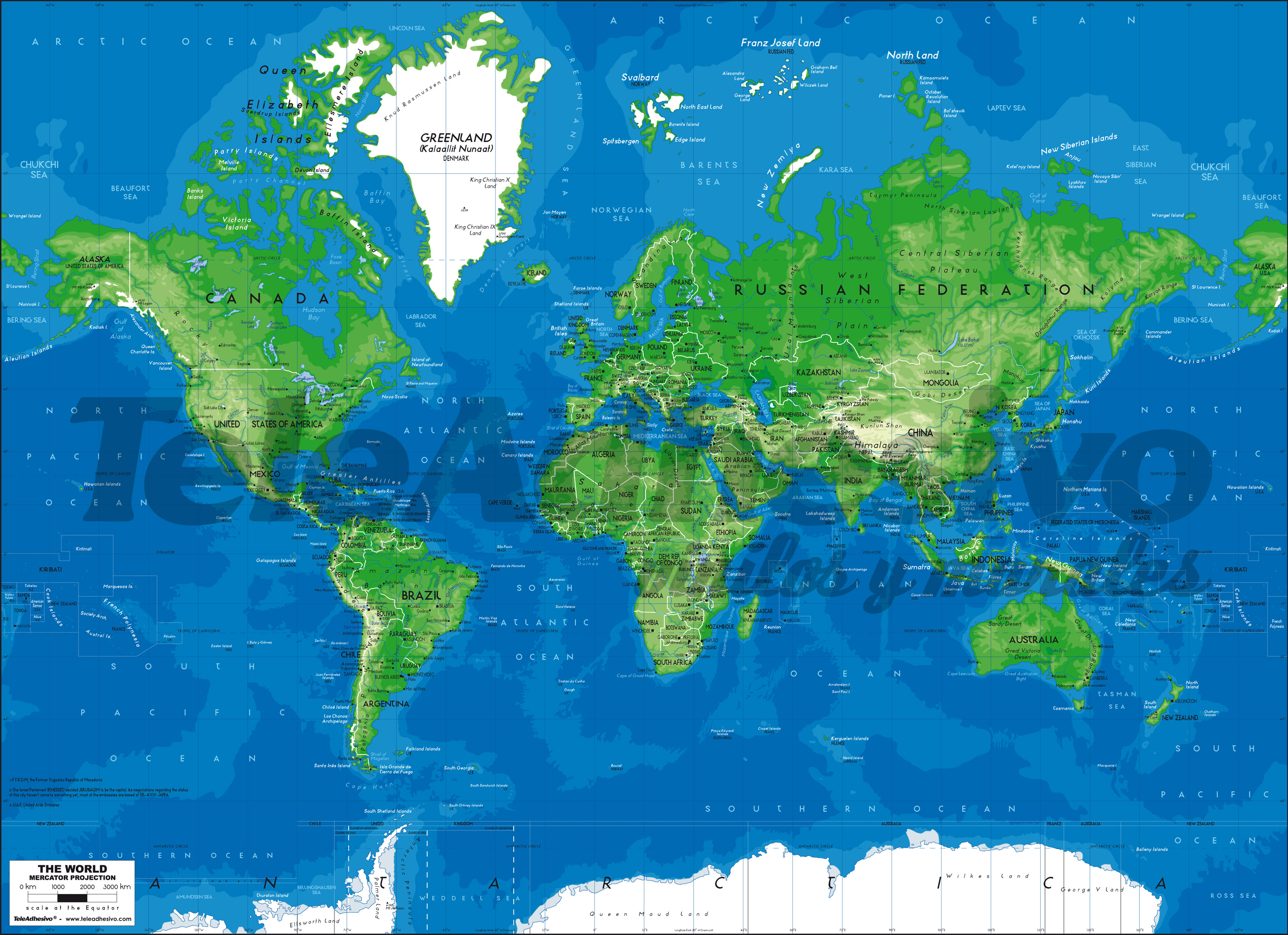 Poster xxl: Carte de Monde bleu et vert