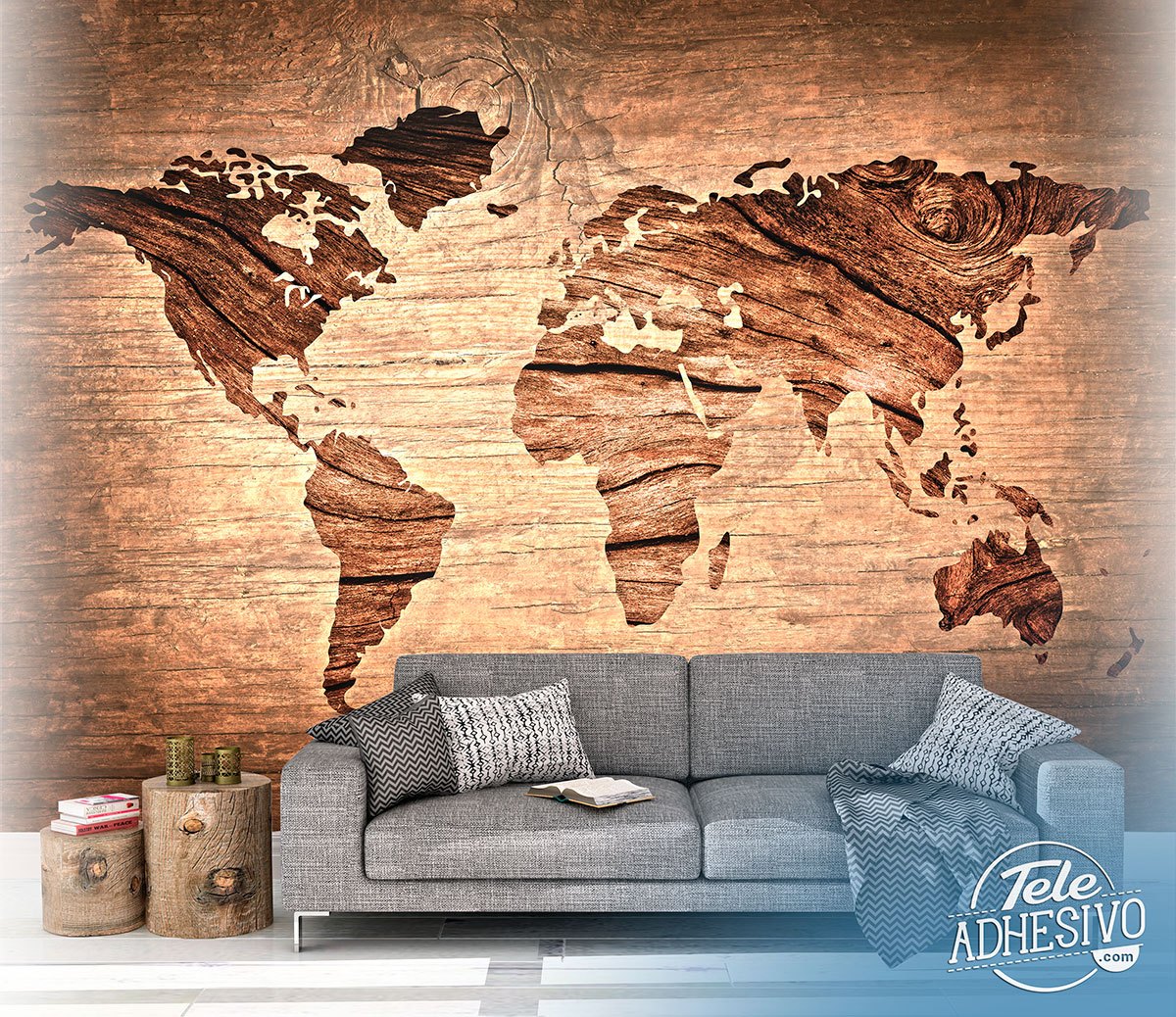 Poster xxl: Carte du monde en bois