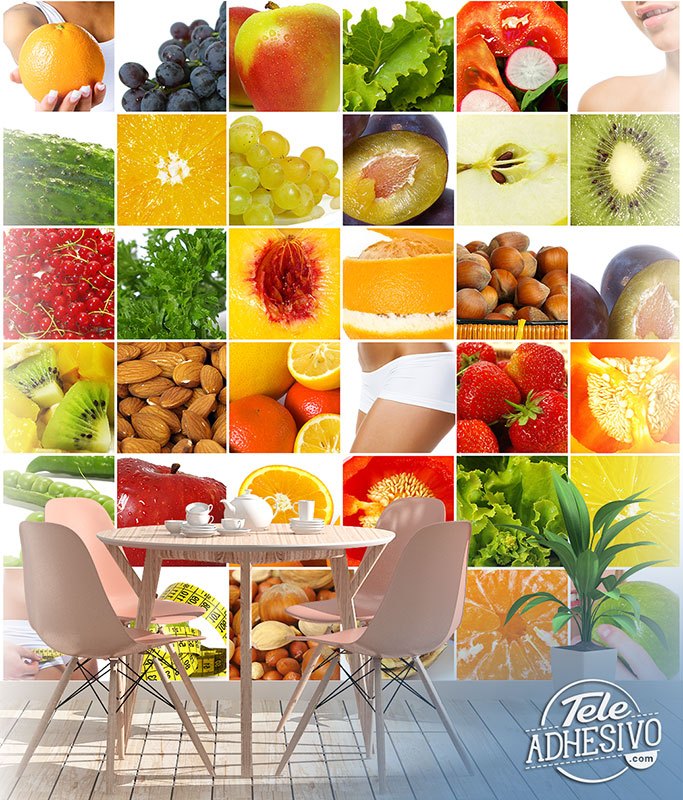 Poster xxl: Collage aus Früchten und Lebensmitteln