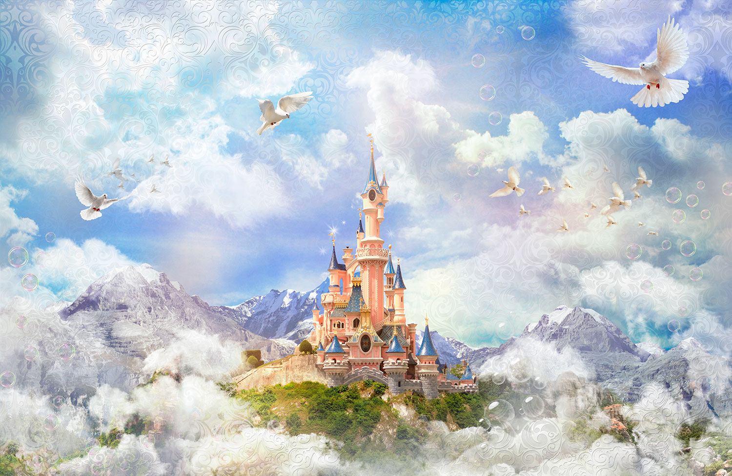 Poster xxl: Ch&acirc;teau de Disney entre brouillard et montagnes