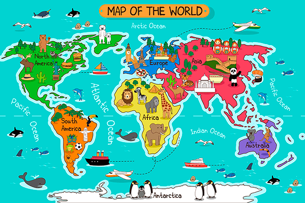 Poster Xxl Carte Du Monde Des Enfants Webstickersmurauxcom
