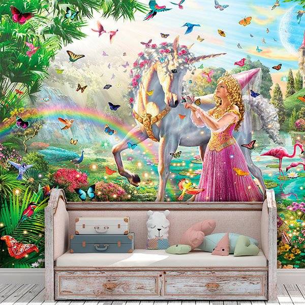 Poster xxl: Princesse et licorne dans un jardin magique