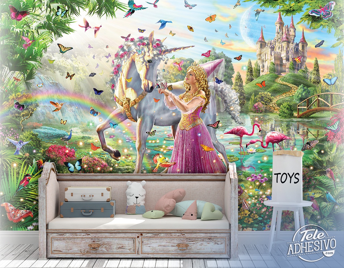 Poster xxl: Princesse et licorne dans un jardin magique