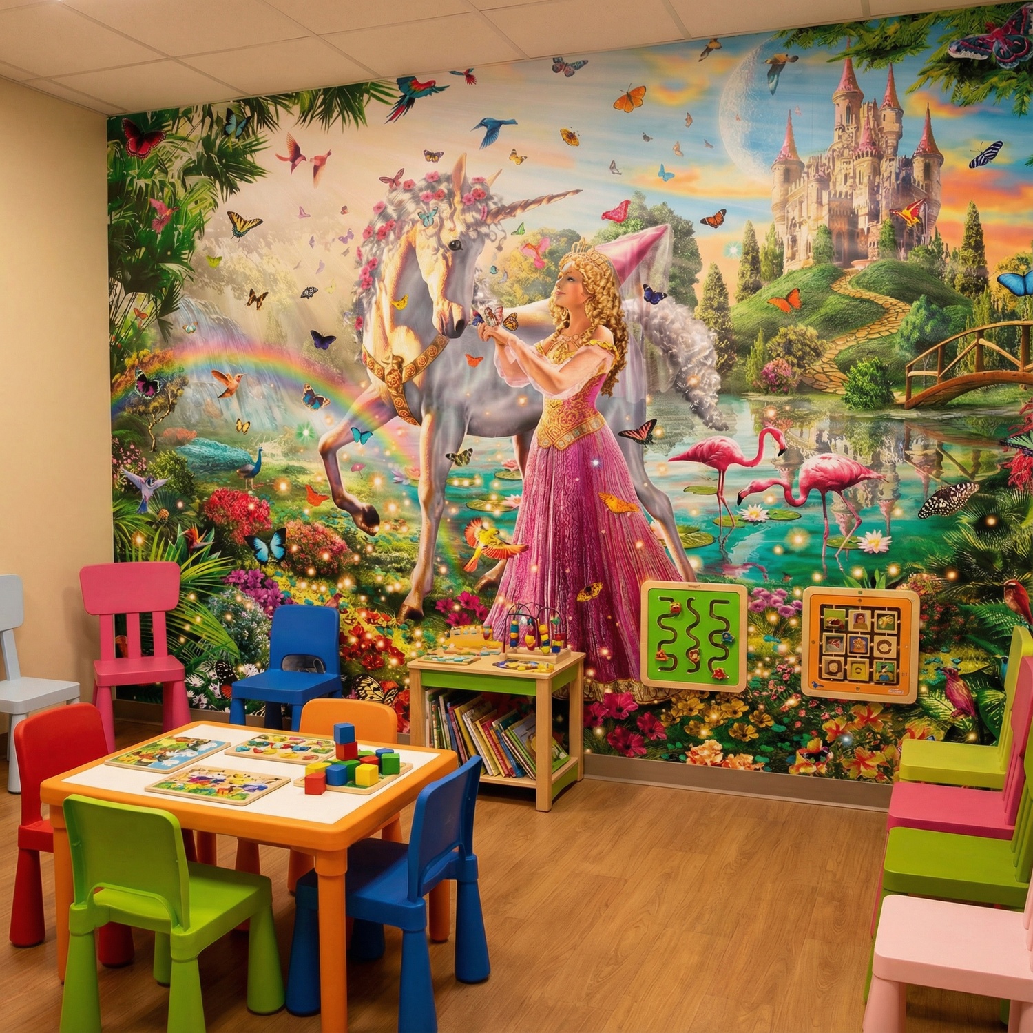 Poster xxl: Princesse et licorne dans un jardin magique