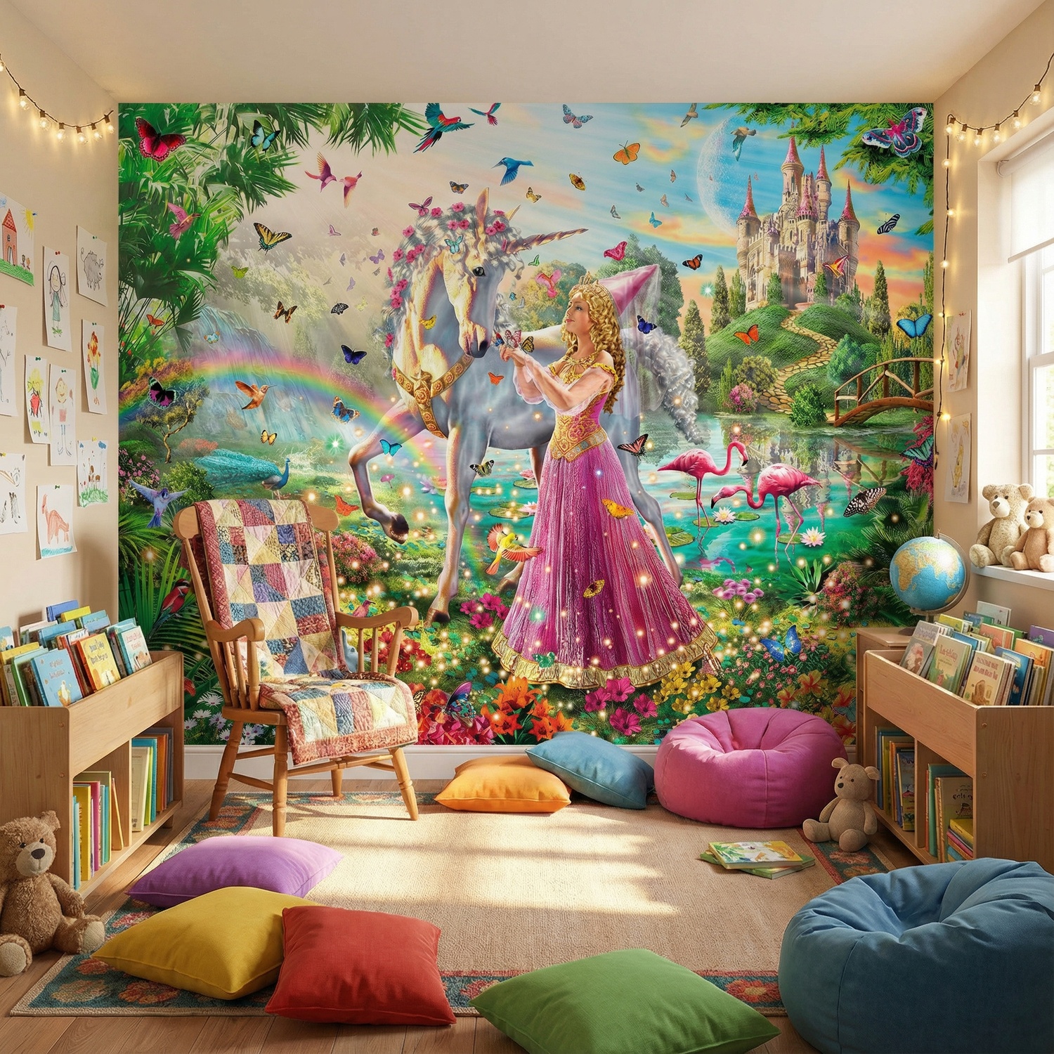 Poster xxl: Princesse et licorne dans un jardin magique