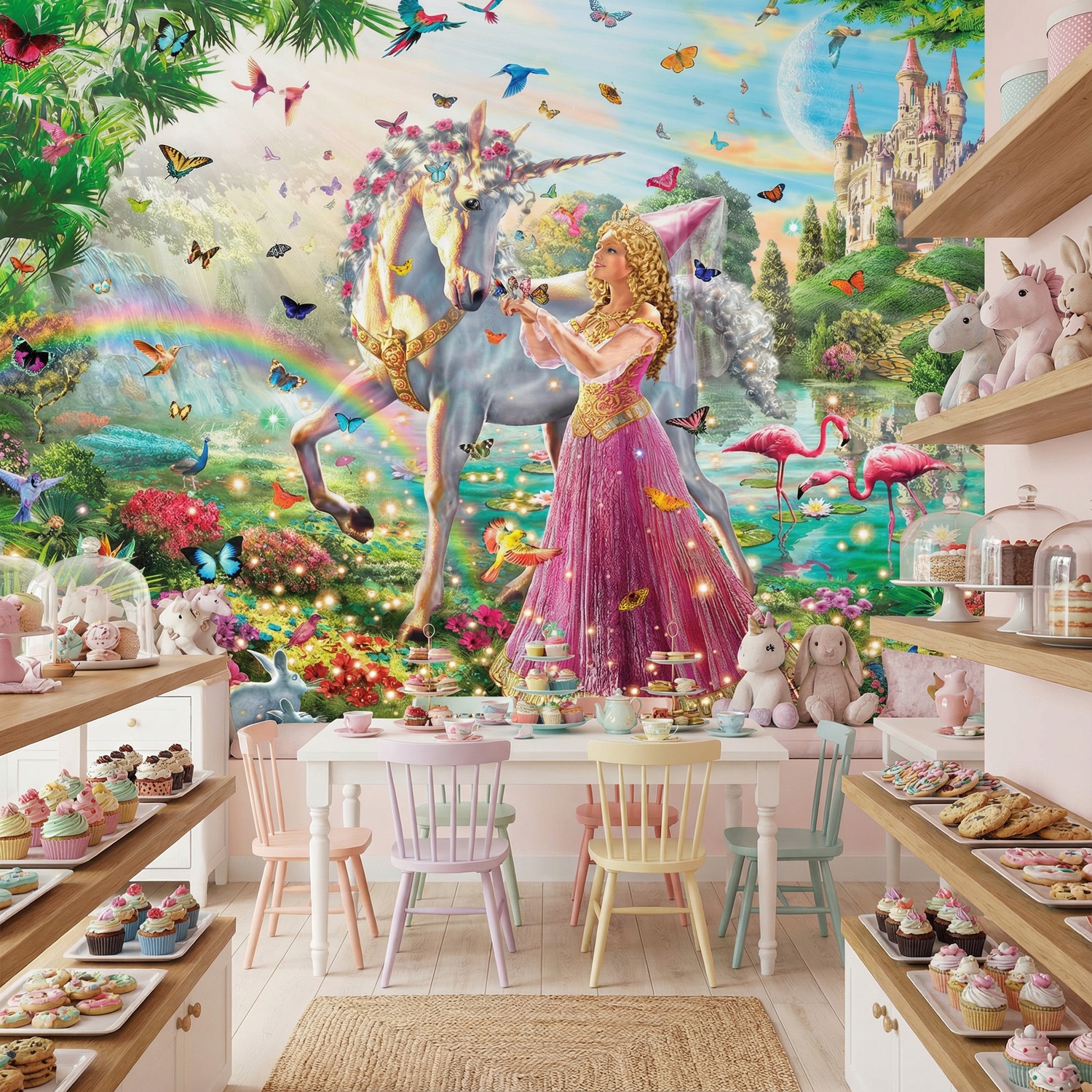 Poster xxl: Princesse et licorne dans un jardin magique
