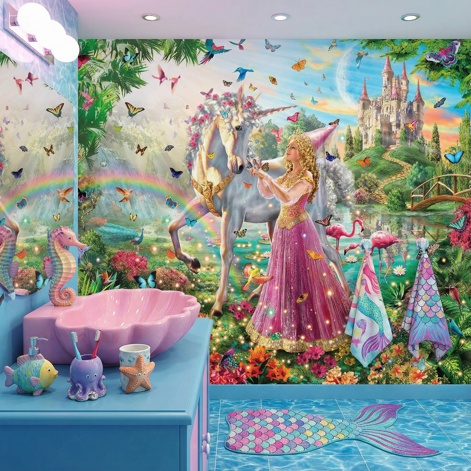 Poster xxl: Princesse et licorne dans un jardin magique