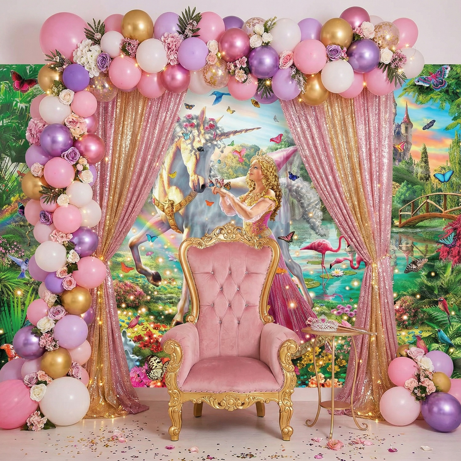 Poster xxl: Princesse et licorne dans un jardin magique
