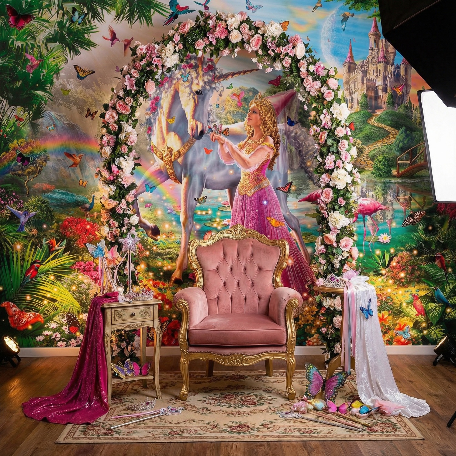 Poster xxl: Princesse et licorne dans un jardin magique