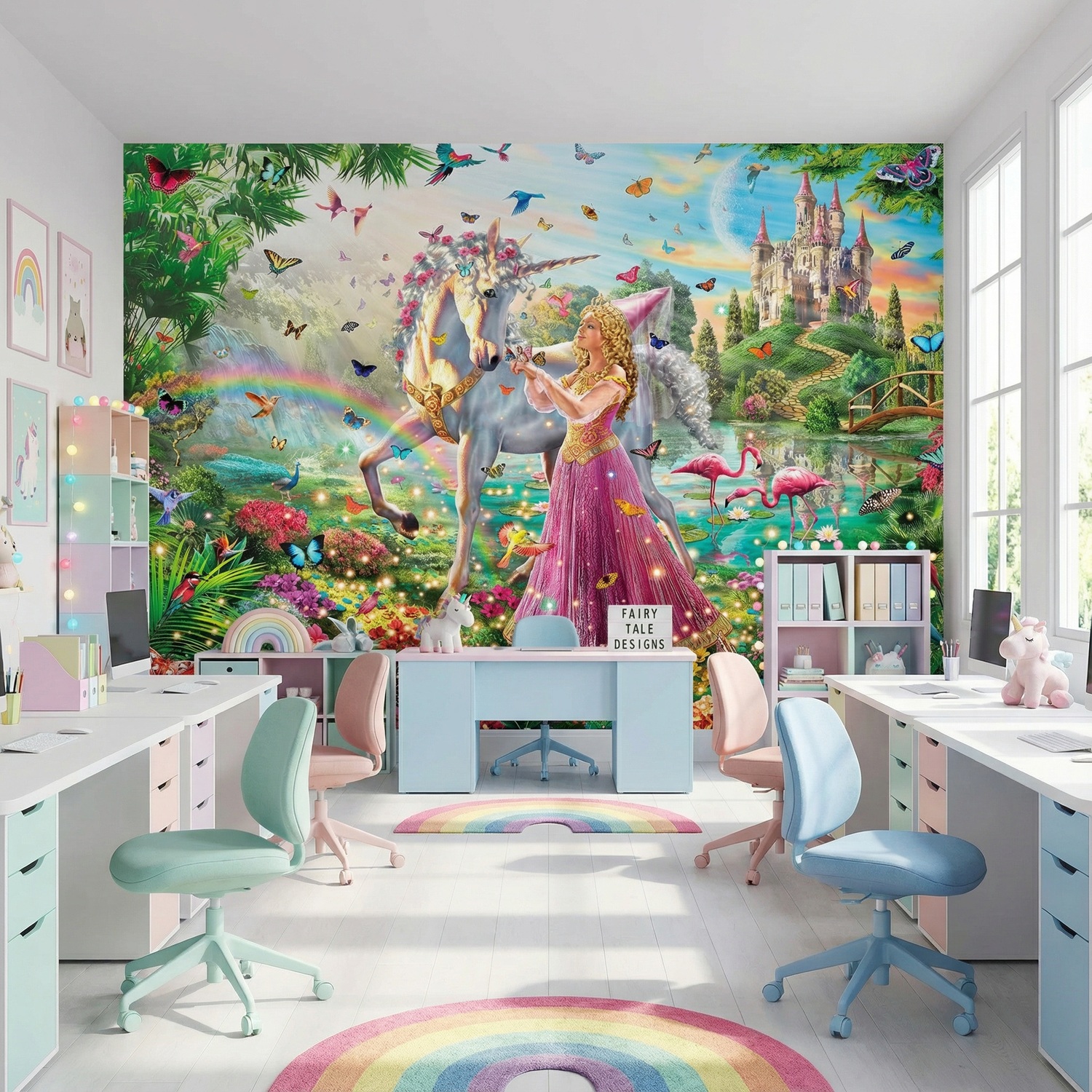 Poster xxl: Princesse et licorne dans un jardin magique