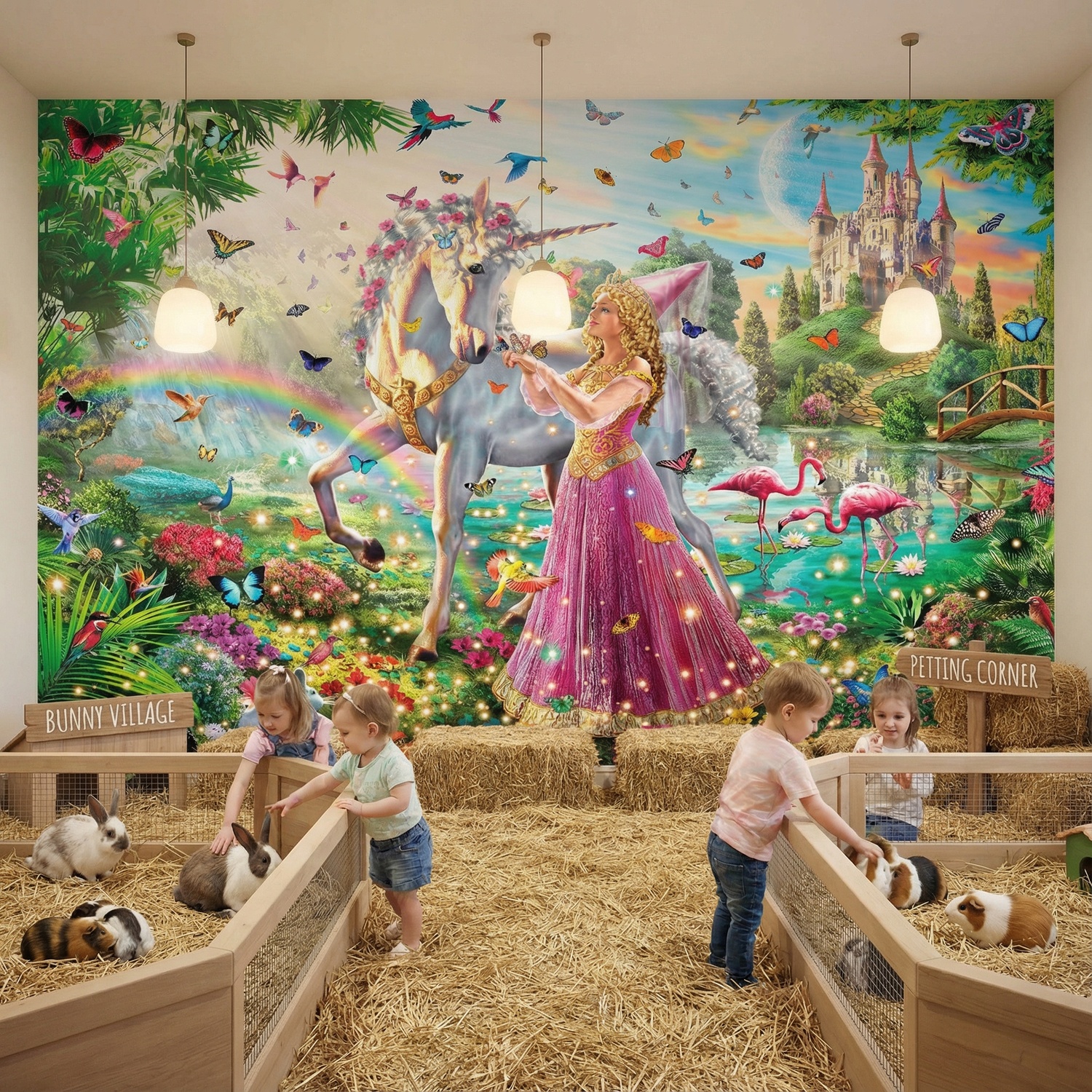 Poster xxl: Princesse et licorne dans un jardin magique