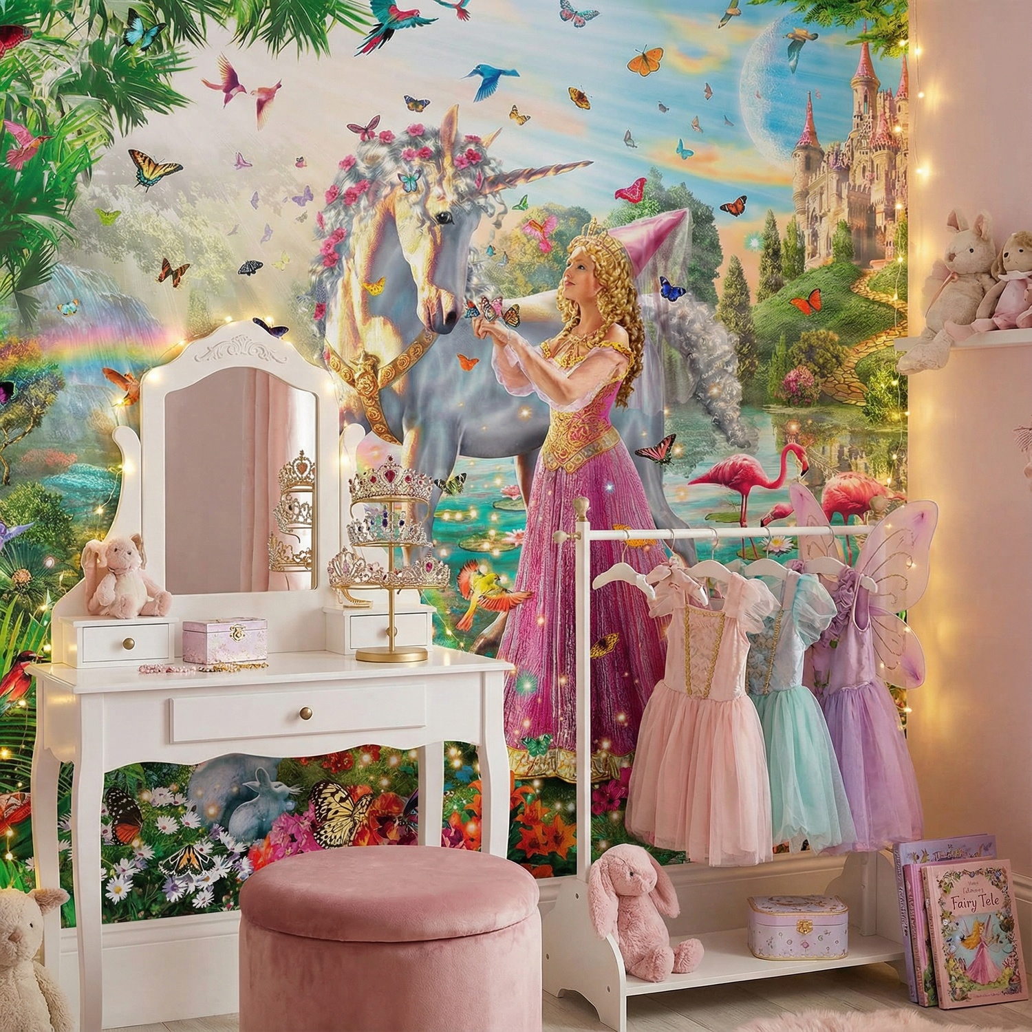 Poster xxl: Princesse et licorne dans un jardin magique