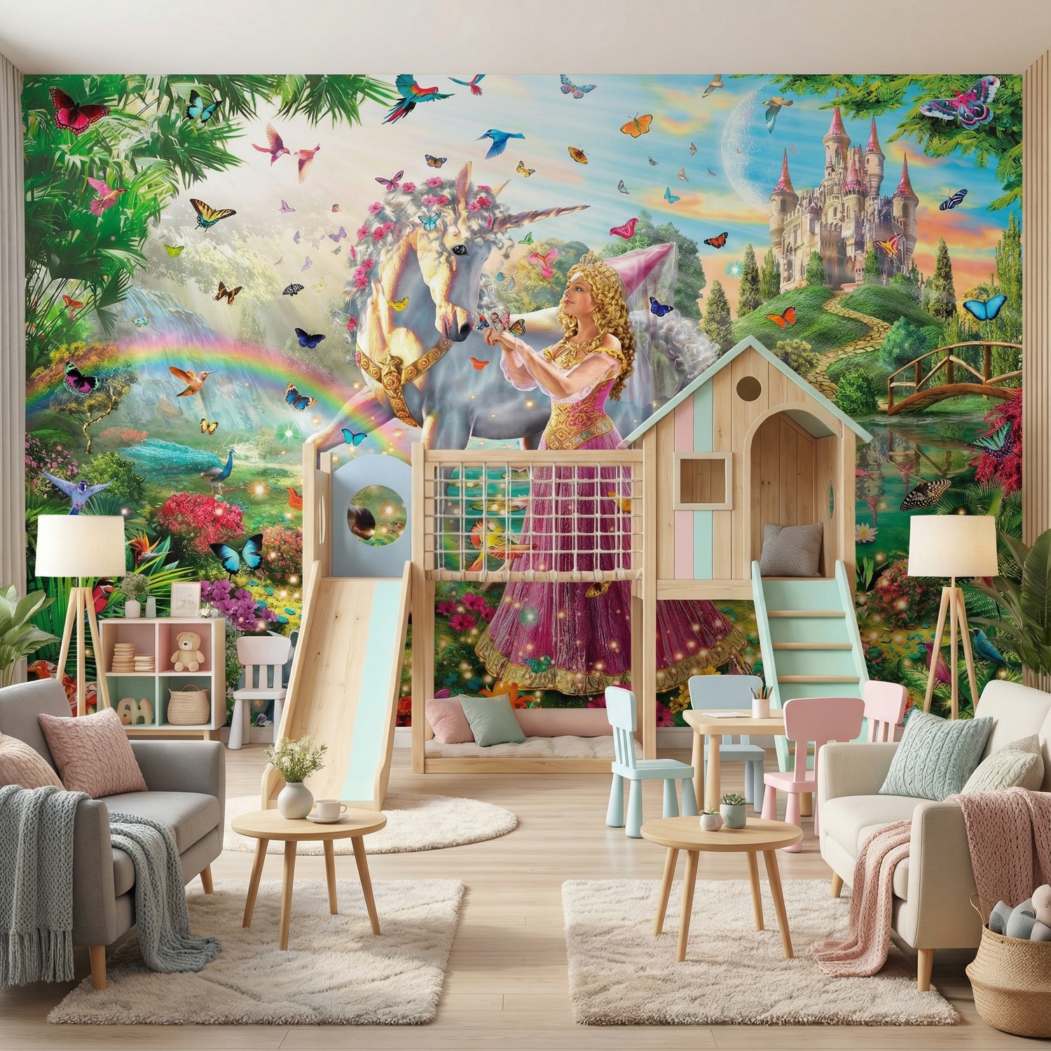 Poster xxl: Princesse et licorne dans un jardin magique