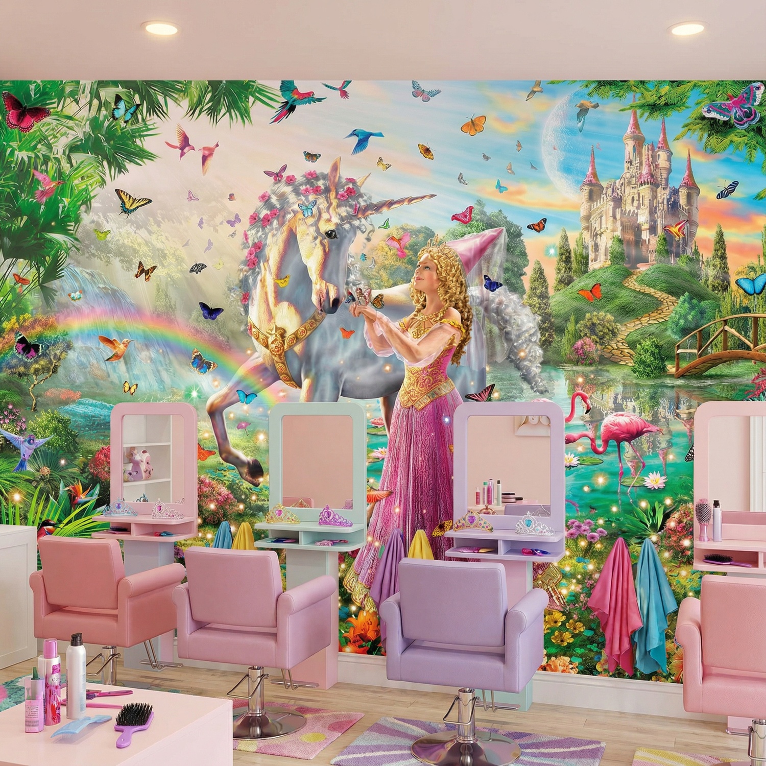 Poster xxl: Princesse et licorne dans un jardin magique
