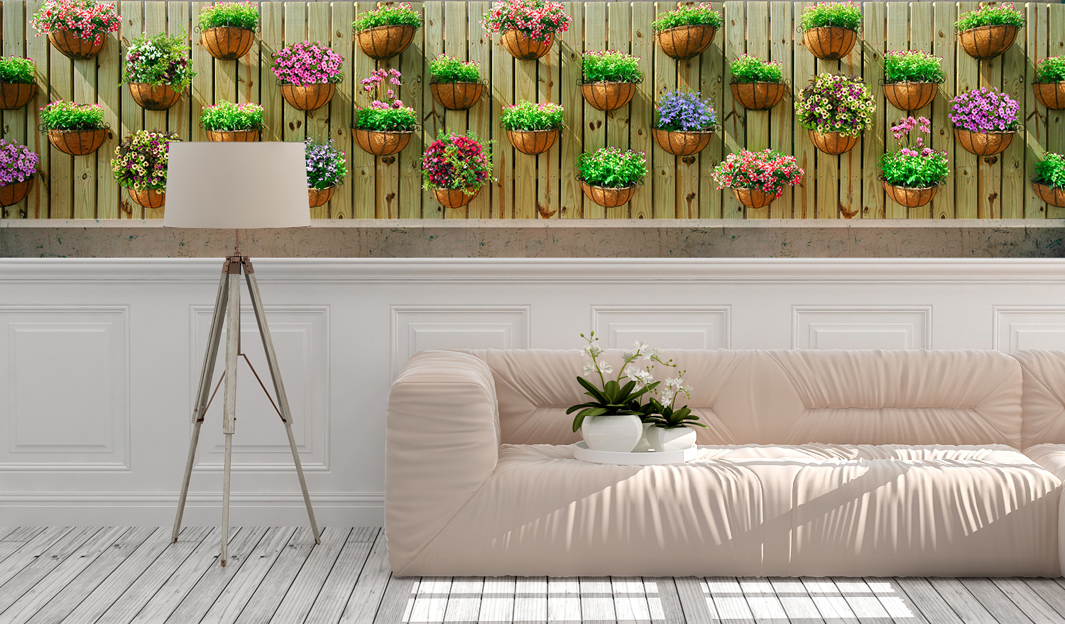 Poster xxl: Mur avec pots de fleurs