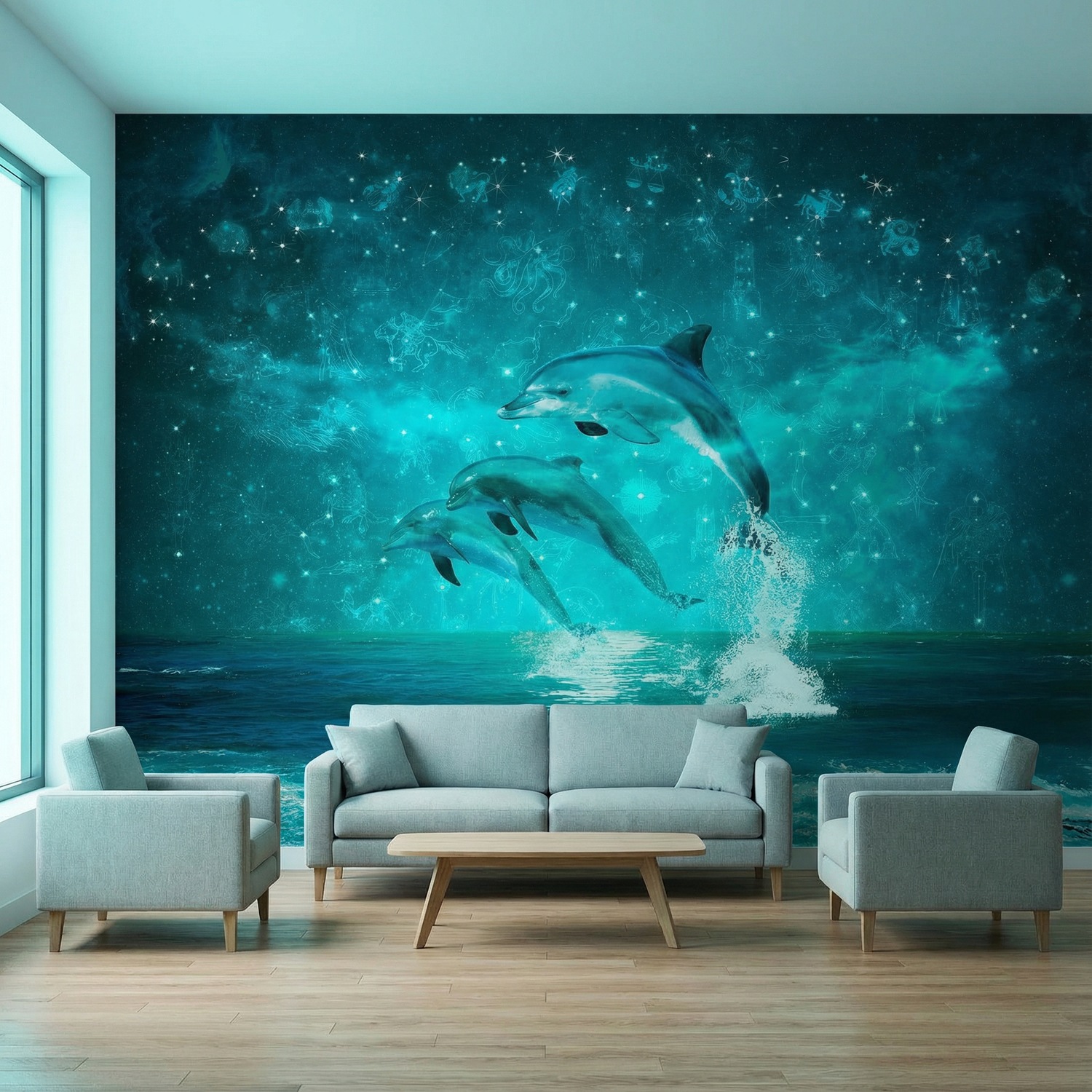 Poster xxl: Dauphins et constellations